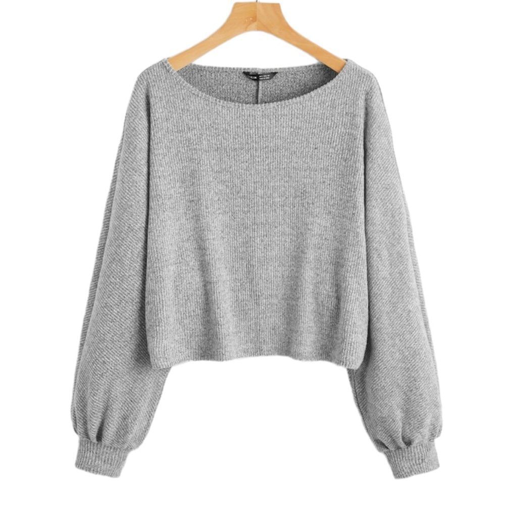SHEIN Ribbed Heather Gray Long Sleeve Crop Sweater Size S